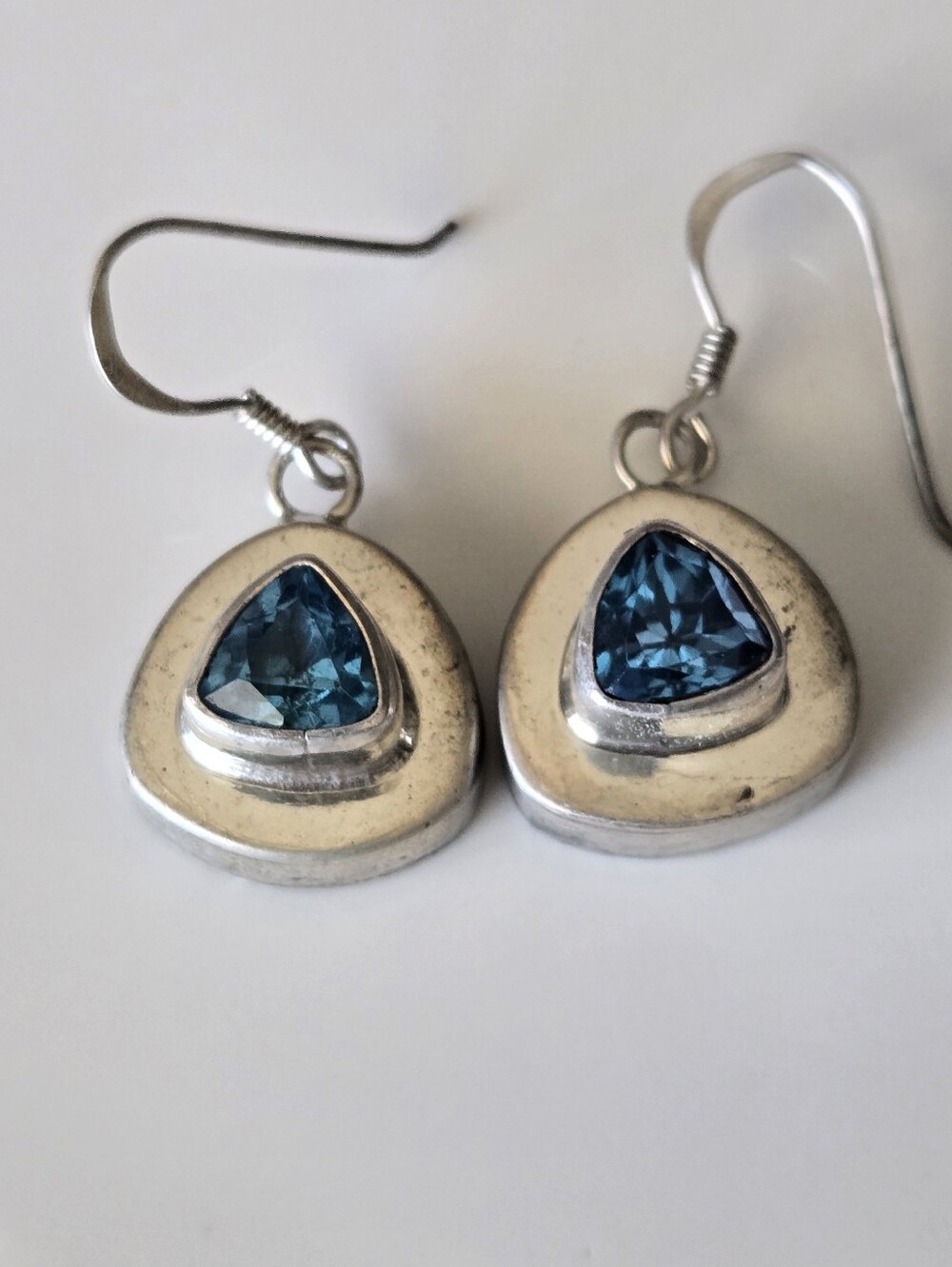 Sterling Silver Blue Topaz Drop Earrings - Signed - Picture 3 of 8